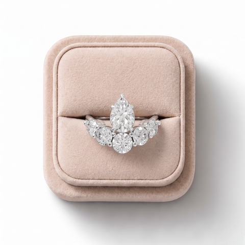 2.53 Ct Pear Lab Diamond Five Stone Statement Ring 1.00 Ct Center