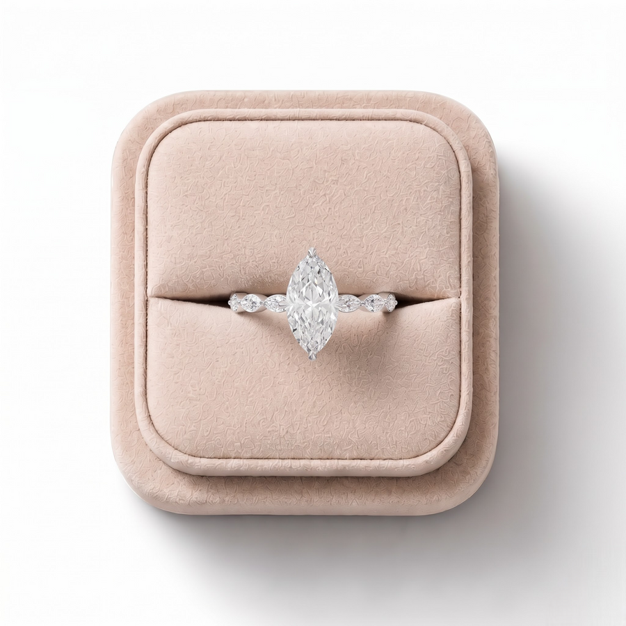 2.87 Ct Marquise Lab Diamond Full Eternity with Hidden Halo Ring 2.00 Ct Center