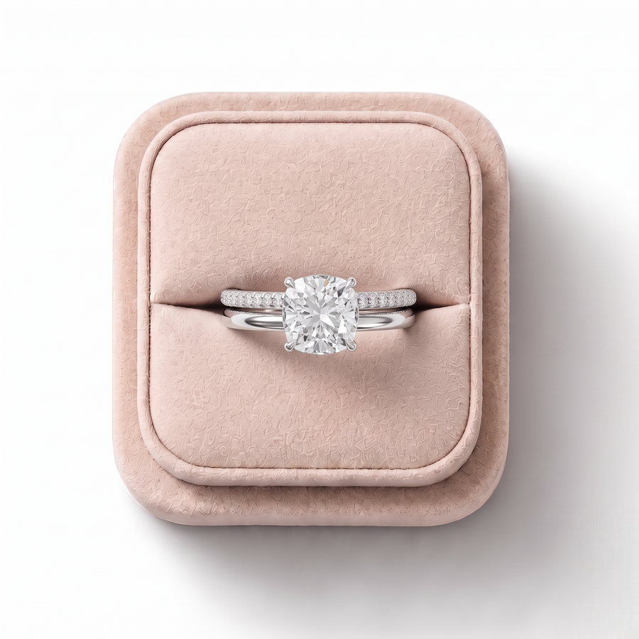 1.60 Ct Cushion Lab Diamond Split Ring 1.50 Ct Center