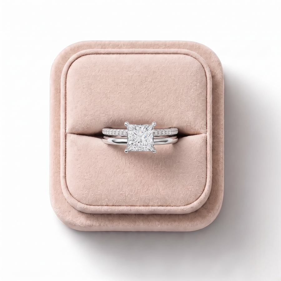 1.60 Ct Princess Lab Diamond Split Ring 1.50 Ct Center