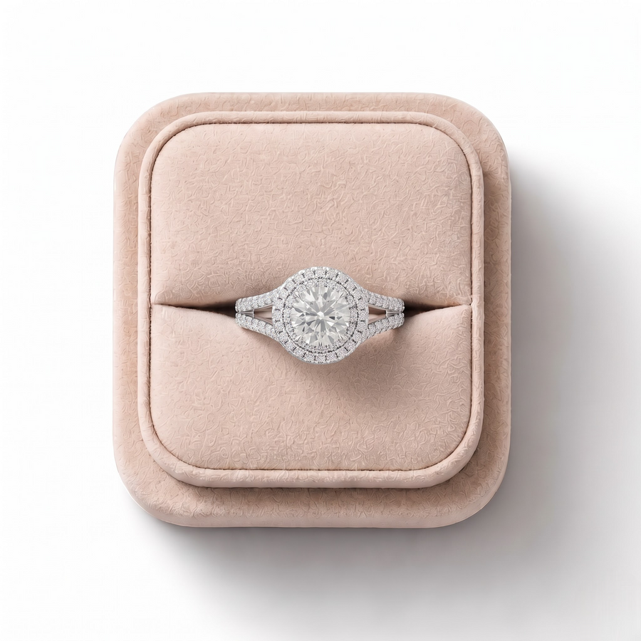 2.17 Ct Round Lab Diamond Double Halo Accent Ring 1.5 Ct Center