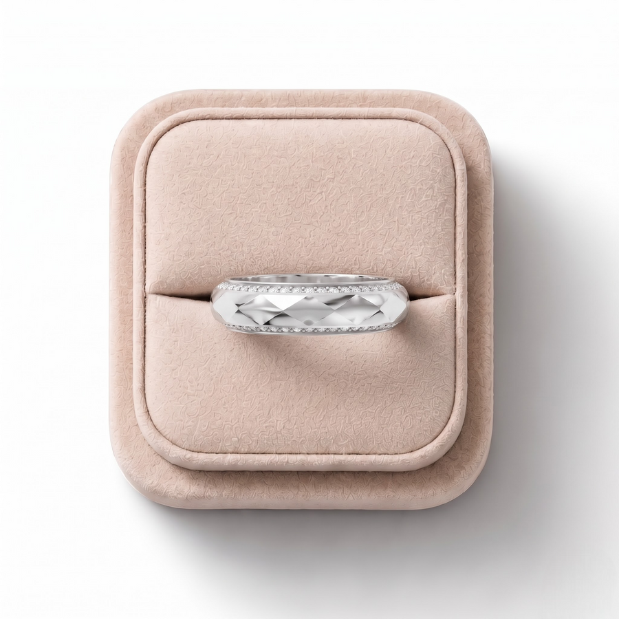 0.45 Ct Faceted Diamond Wedding Band