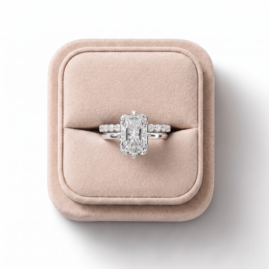 4.39 CT Radiant Pavé Bridal Set Lab Diamond Ring