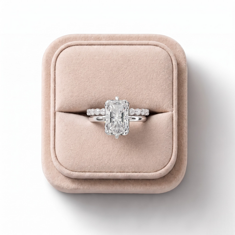 4.39 CT Radiant Pavé Bridal Set Lab Diamond Ring