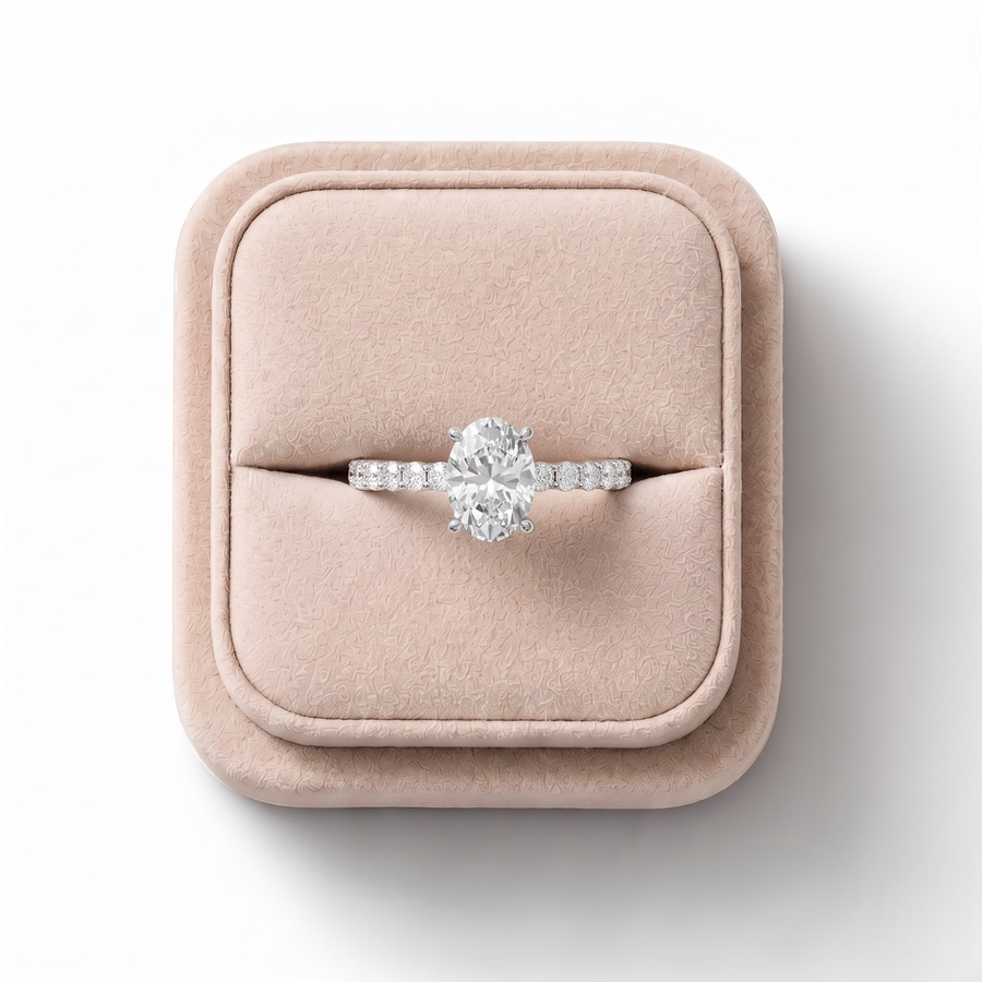 2.19 Ct Oval Hidden Halo With Side Stone Ring
