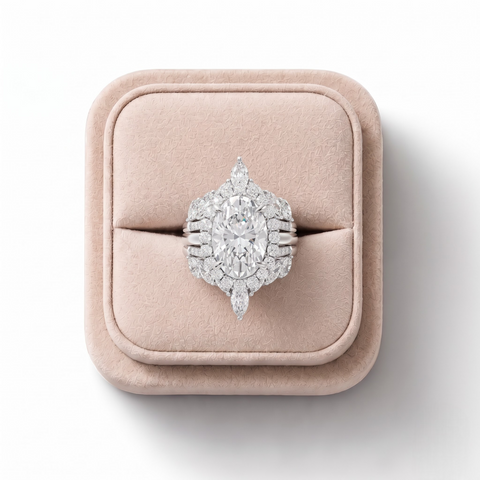 6.68 CT Oval Halo Marquise Accent Lab Diamond Bridal Set