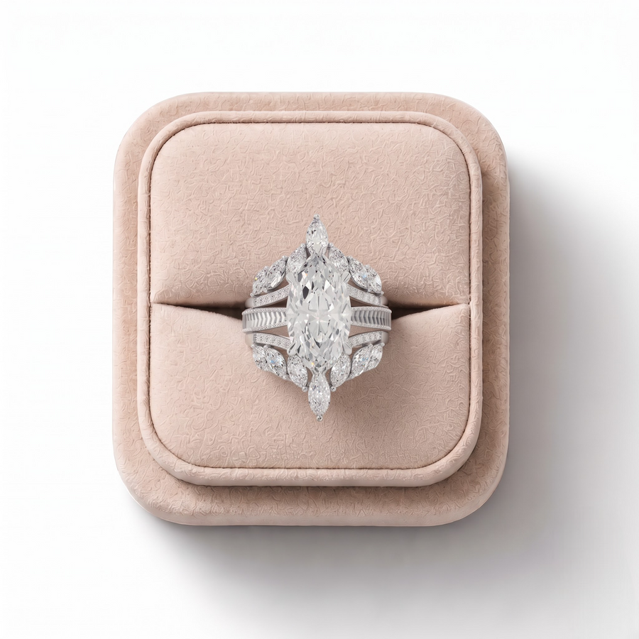 5.73 CT Marquise Halo Accent Lab Diamond Bridal Set