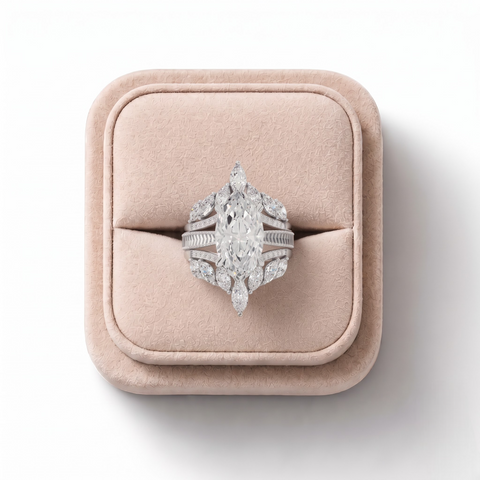 5.73 CT Marquise Halo Accent Lab Diamond Bridal Set