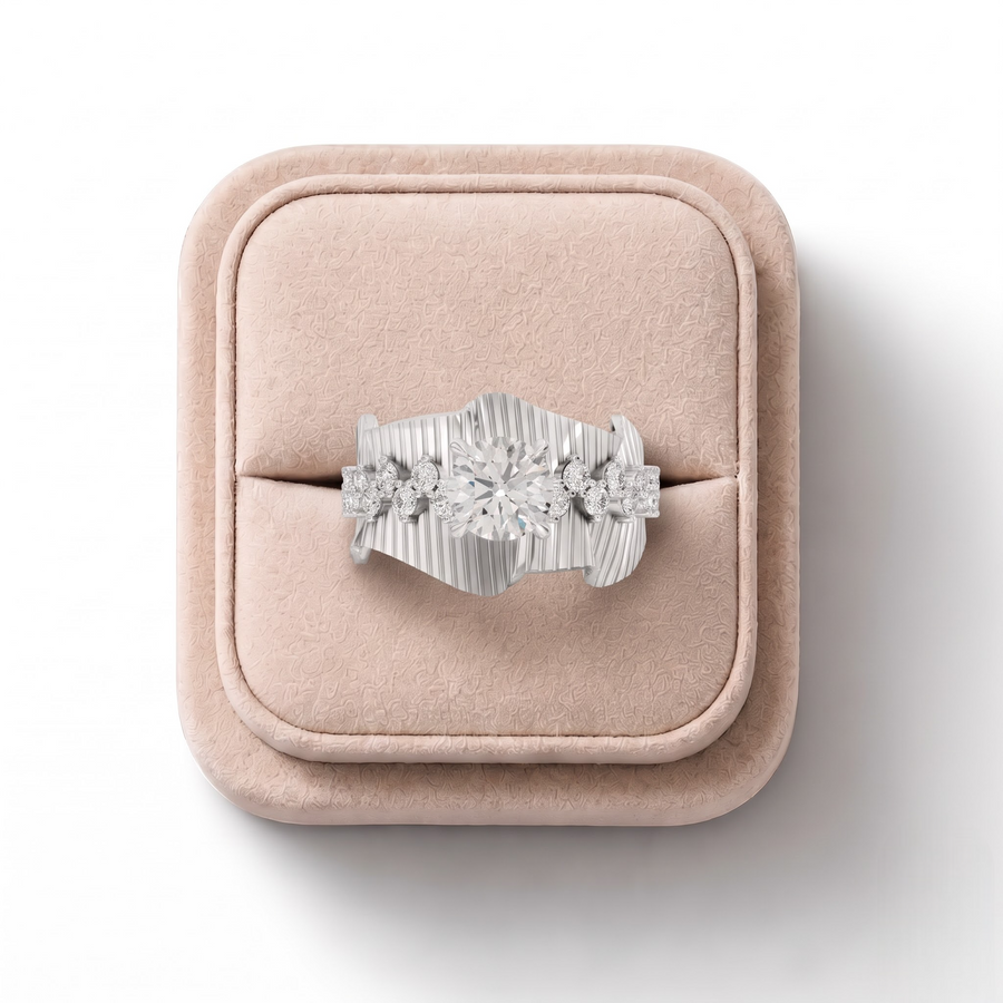 1.43 CT Round Accent Lab Diamond Statement Ring