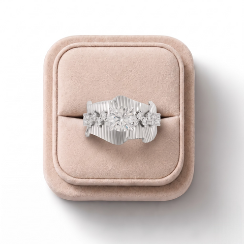 1.43 CT Round Accent Lab Diamond Statement Ring