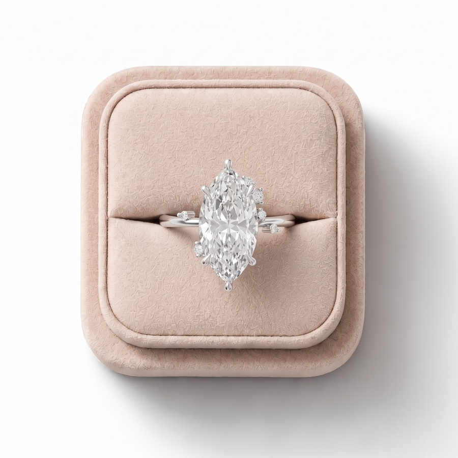 4.05 Ct Marquise Solitaire with Side Diamond Ring