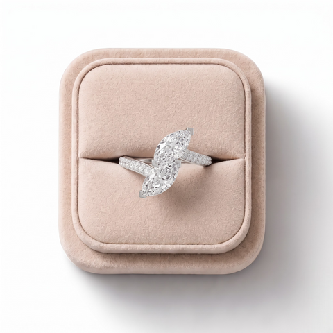 2.43 Ct Marquise Toi et Moi Bypass Ring with Pavé Band