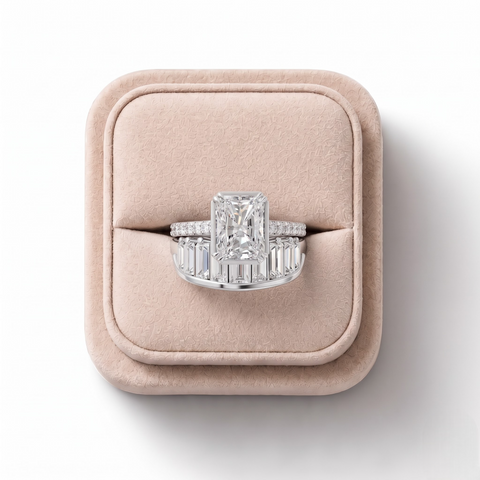 3.84 Ct Radiant Solitaire Bridal Ring Set
