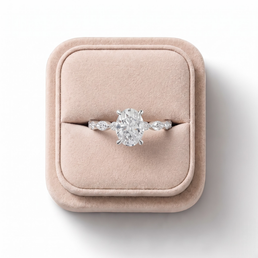 1.81 Ct Oval Lab Grown Diamond Ring with Accent Band