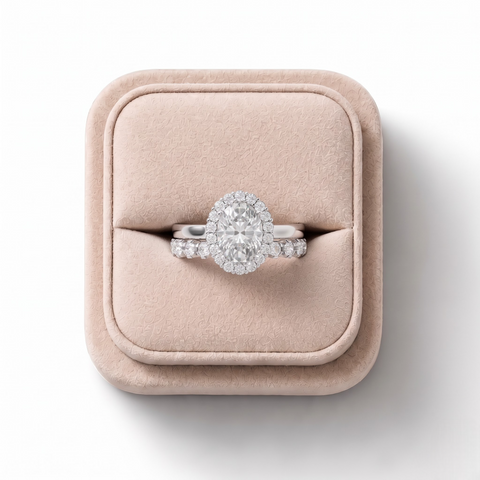 1.70 Ct Oval Halo Lab Grown Diamond Bridal Ring Set