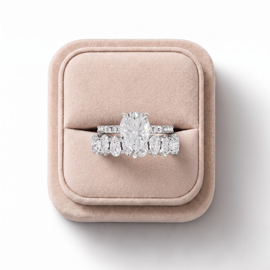 3.56 Ct Pear Solitaire Lab Diamond Bridal Ring Set