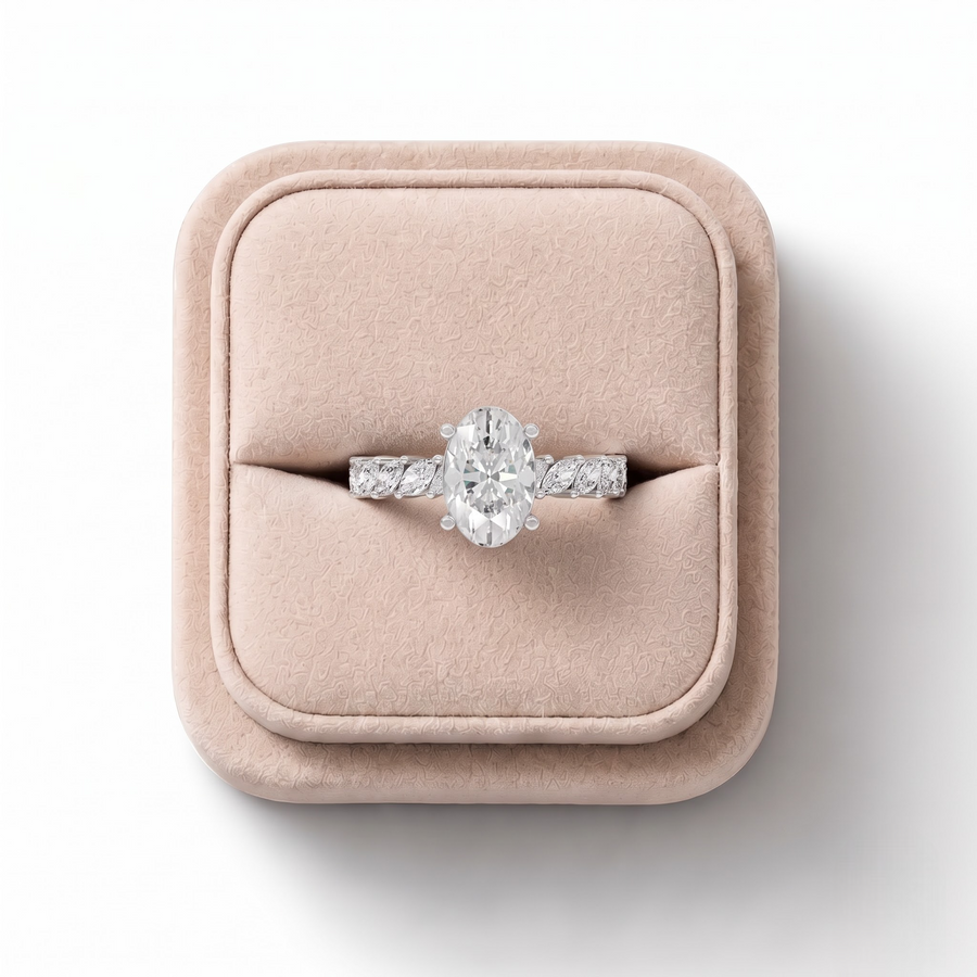 2.13 Ct Oval Lab Diamond Marquise Side Stone Ring