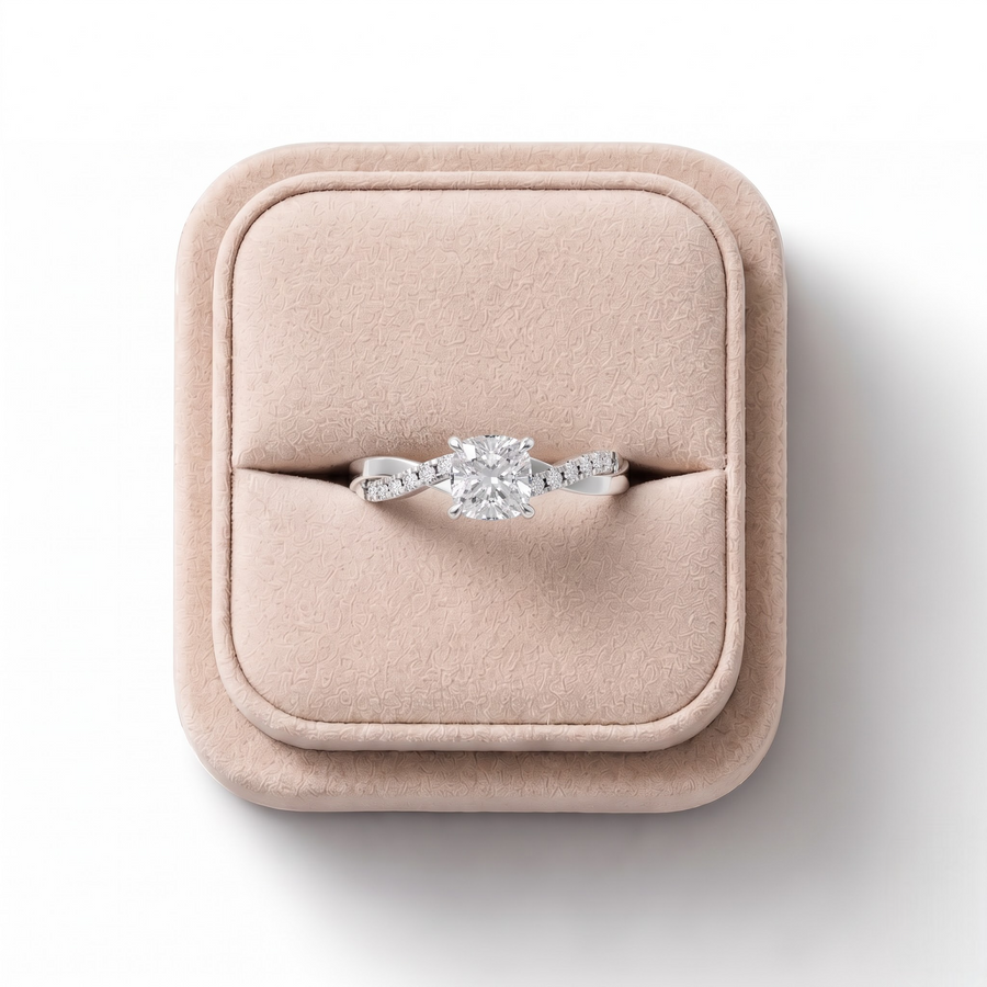 1.20 Ct Cushion With Side Pavé Band 1.00 Ct Center