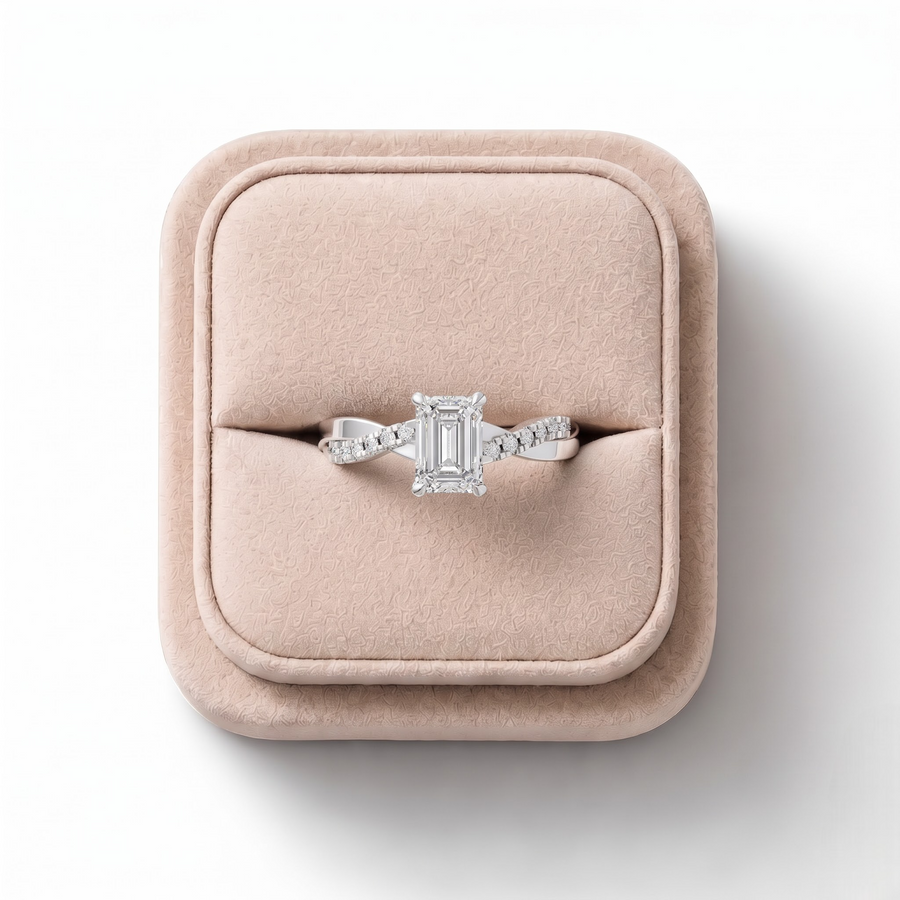 1.20 Ct Emerald With Side Pavé Band 1.00 Ct Center