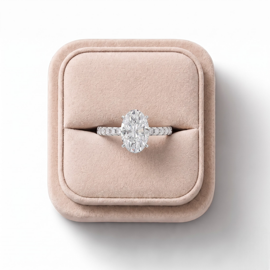 3.30 Ct Oval Solitaire With Pavé Ring 3.00 Ct Center