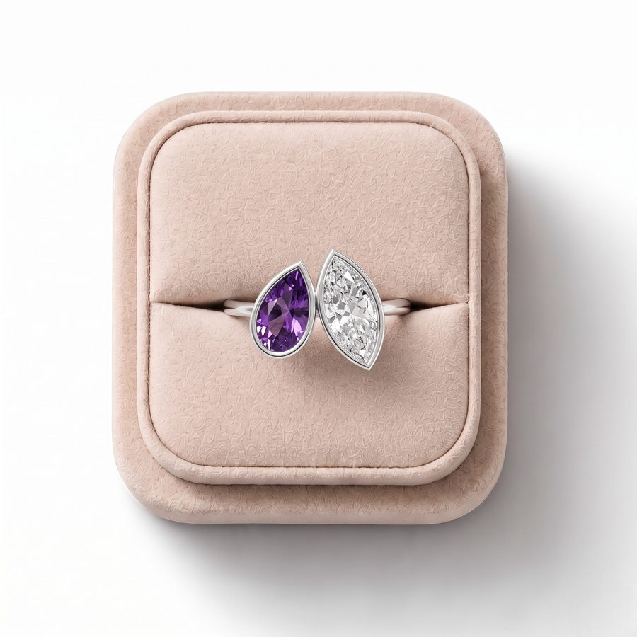 2.00 Ct Amethyst & Marquise Lab Diamond Toi et Moi Ring