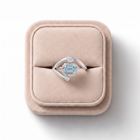 1.11 Ct Emerald Aquamarine Bypass Lab Diamond Ring 1.00 Ct Center