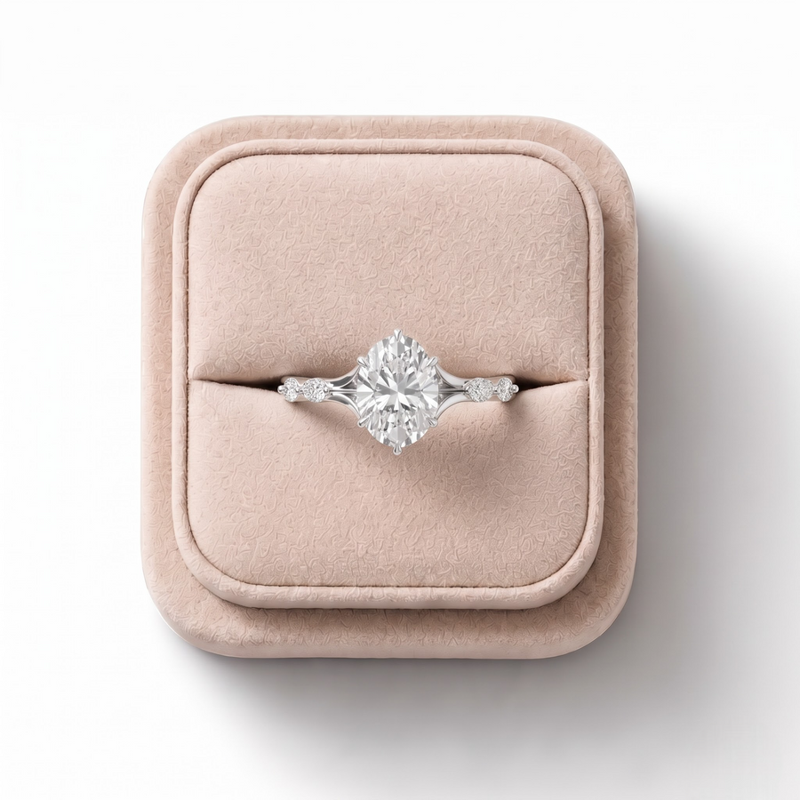 1.66 Ct Oval Solitaire Lab Diamond Accent Ring 1.50 Ct Center