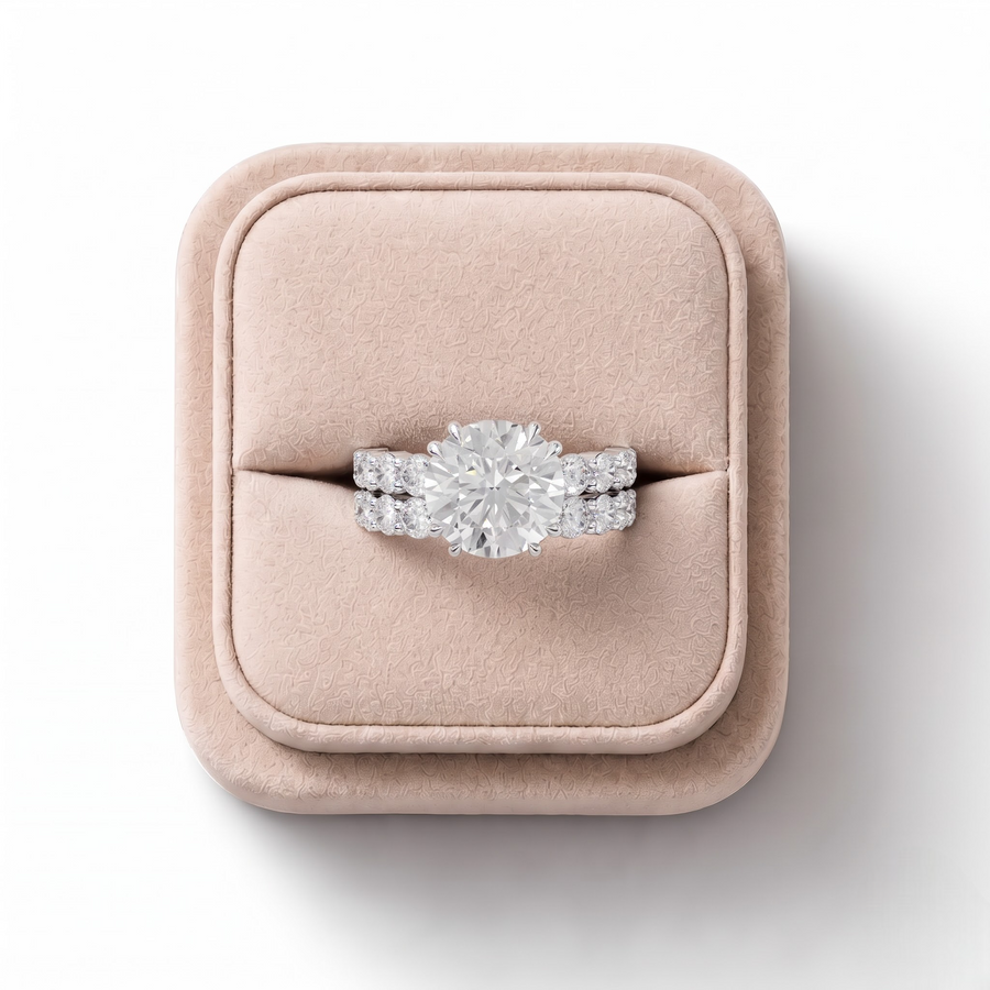 6.97 Ct Round Lab Diamond Full Eternity Ring with Hidden Halo 3.00 Ct Center