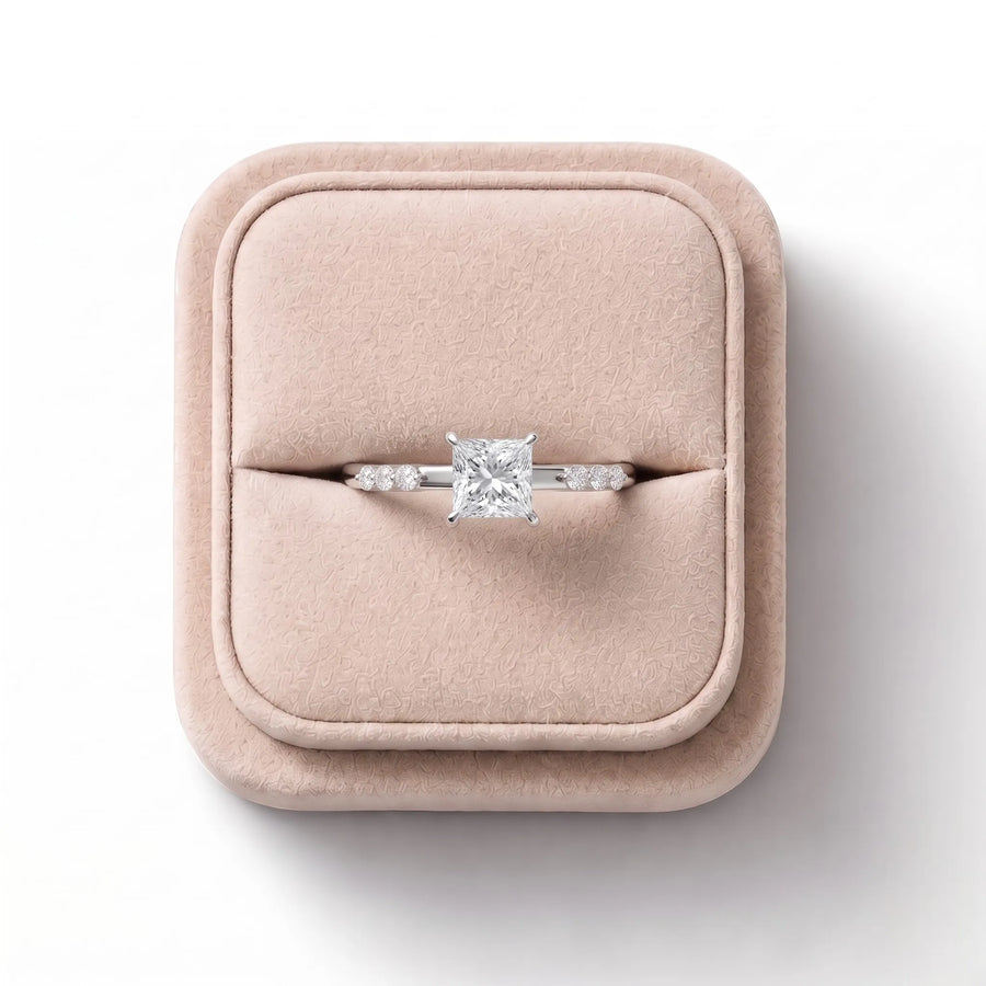 0.59 CT Princess Solitaire With Side Stone Lab Grown Diamond Ring