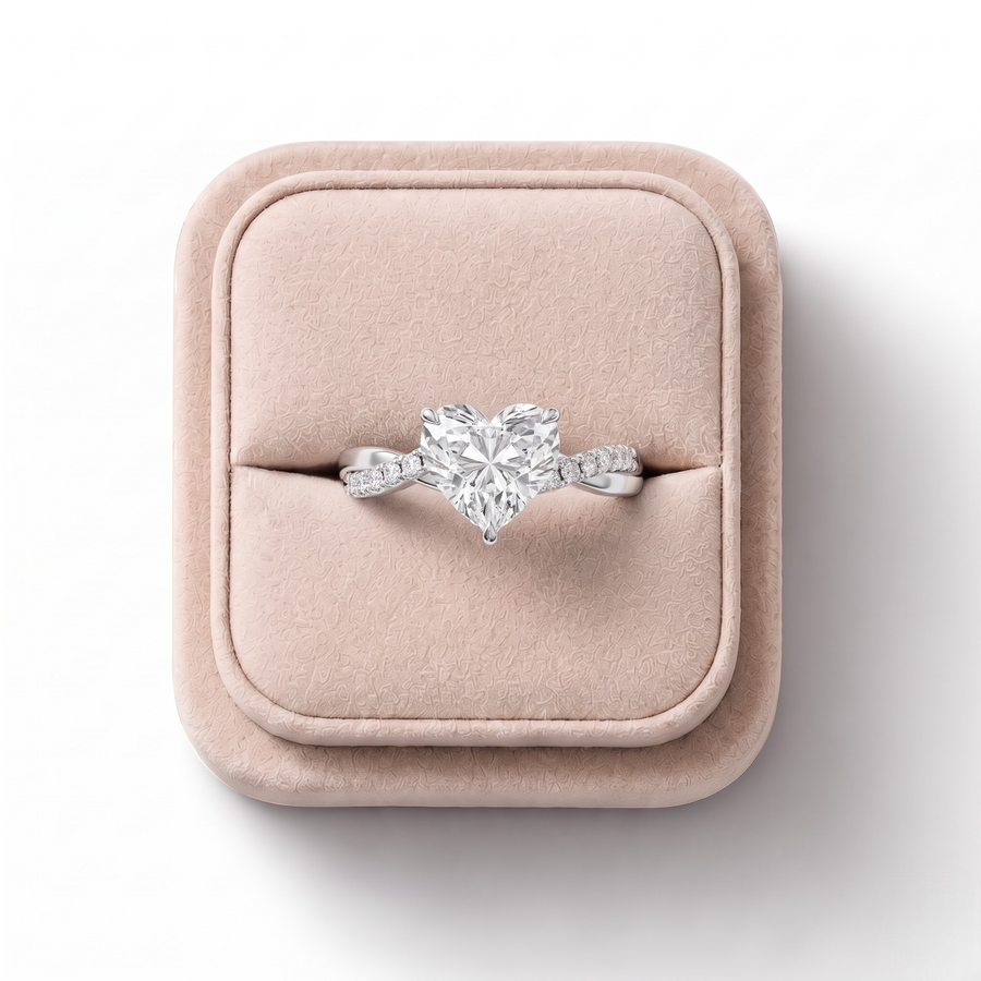1.20 CT Heart Solitaire Pavé Lab Diamond Ring