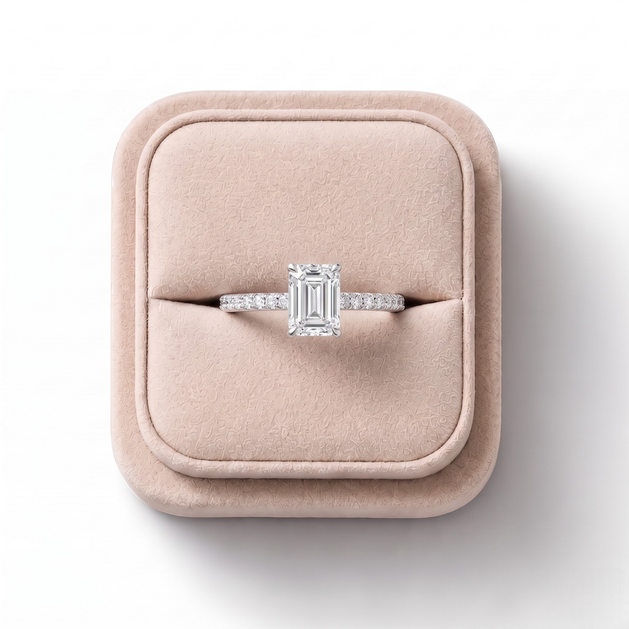0.98 CT Emerald Hidden Halo Pavé Ring
