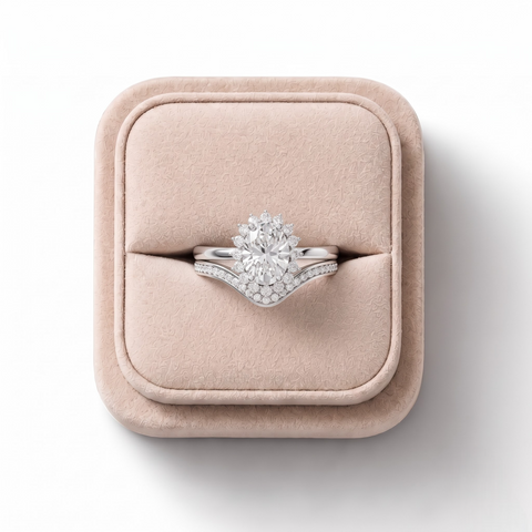 0.96 CT Oval Halo Bridal Set Ring