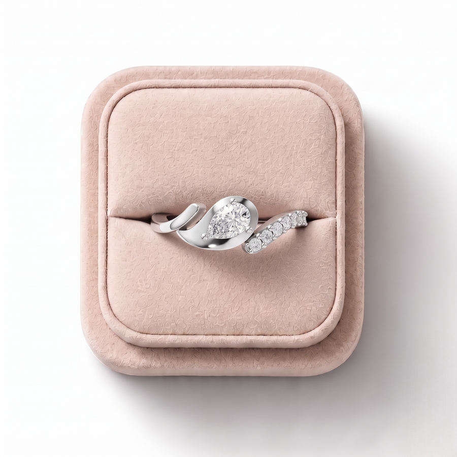 0.32 Ct Pear Wave Pavé Lab Diamond Ring