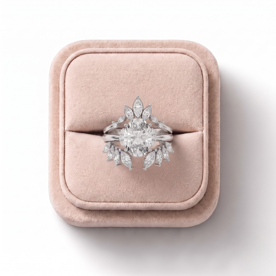 2.85 Ct Oval Lab Diamond Halo Ring with Marquise Accents Set 2.00 Ct Center