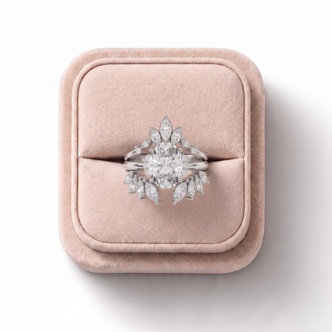 2.85 Ct Oval Lab Diamond Halo Ring with Marquise Accents Set 2.00 Ct Center