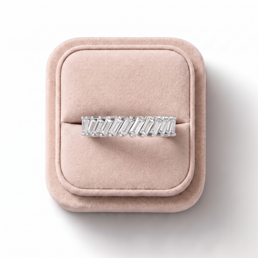 0.74 Ct Baguette Basket Set Half Eternity Band