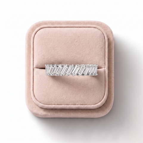 0.74 Ct Baguette Basket Set Half Eternity Band