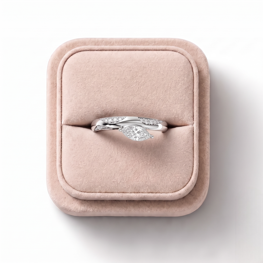 0.31 Ct Marquise Lab Diamond Pavé Swirl Ring 0.25 Ct Center