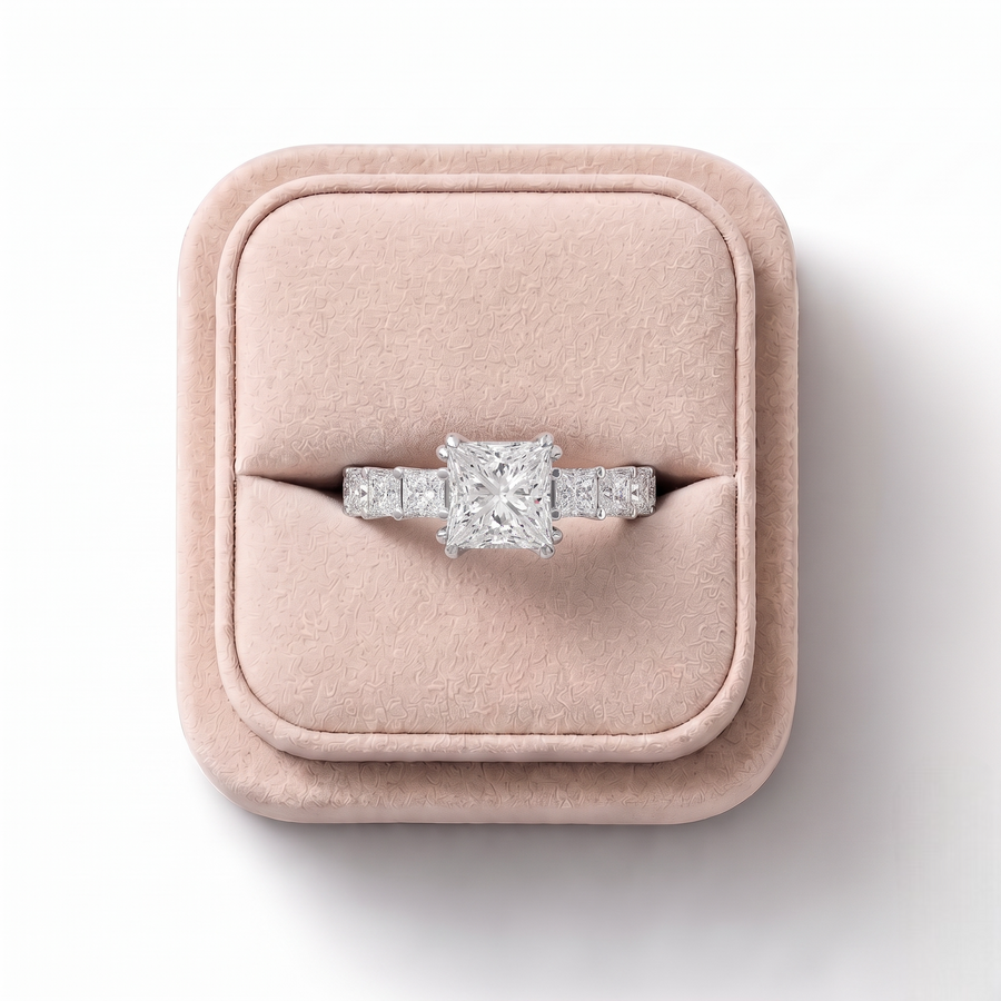 4.72 Ct Princess Solitaire With Side Stone Ring 1.50 Ct Center