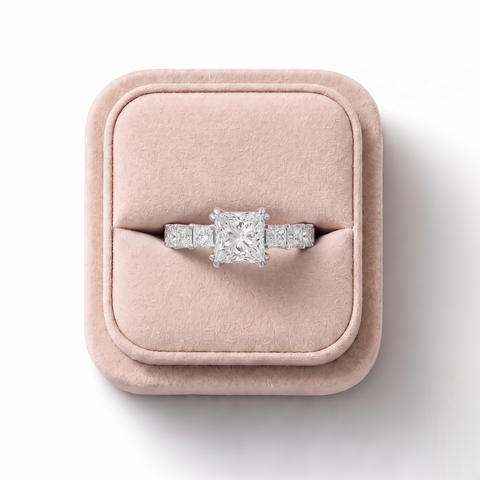 4.72 Ct Princess Solitaire With Side Stone Ring 1.50 Ct Center