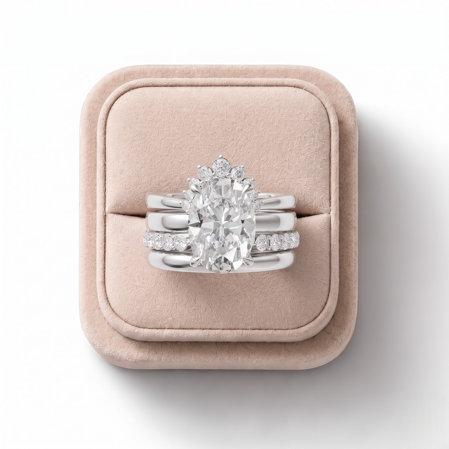 3.91 Ct Oval With Side Band Lab Grown Diamond Bridal Set