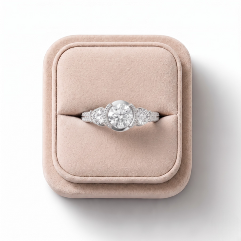 1.87 Ct Round Three-Stone Bezal Accent Lab Diamond Ring