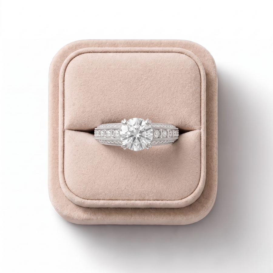 1.32 Ct Round Solitaire With Pavé Lab Diamond Ring