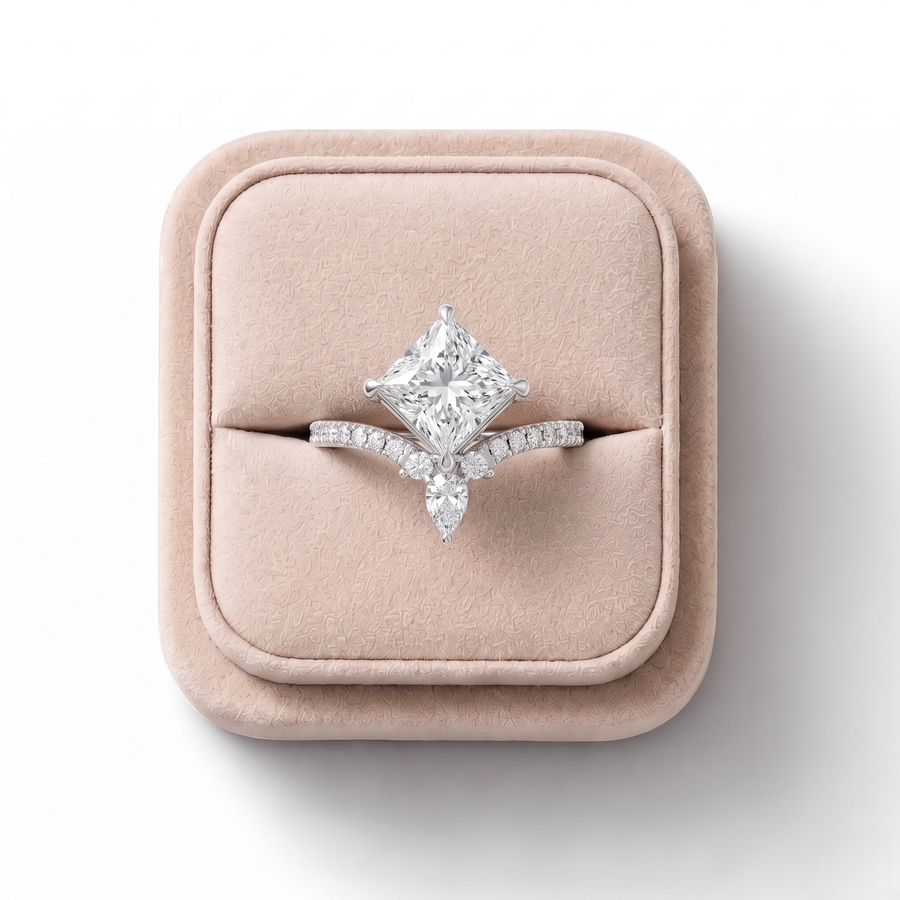 1.74 CT Princess Solitaire Pavé Lab Diamond Ring