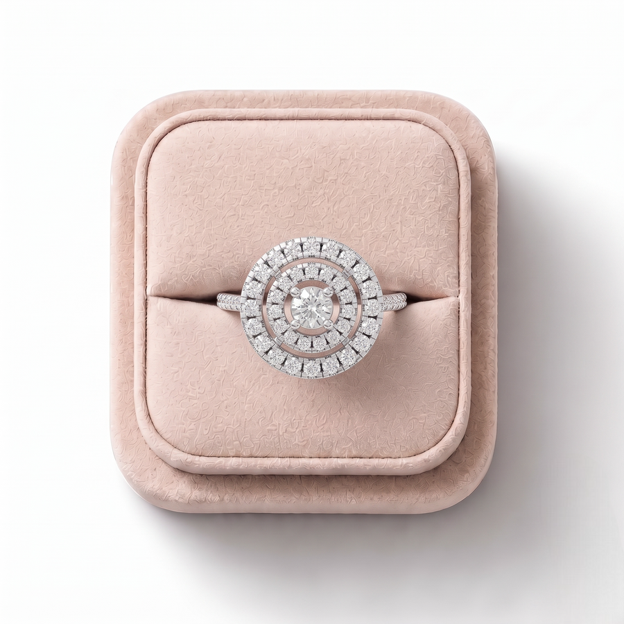 0.50 Ct Round Double Halo Pavé Band Ring