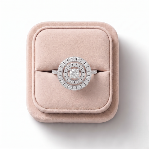0.50 Ct Round Double Halo Pavé Band Ring