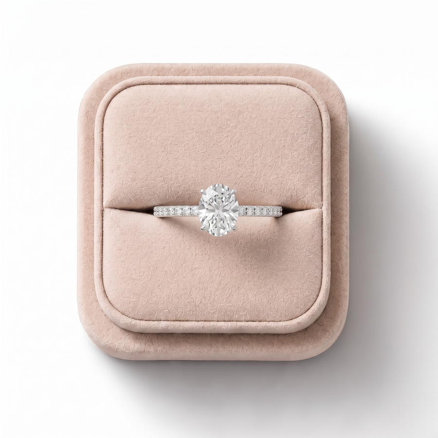 0.98 CT Oval Hidden Halo Pavé Ring