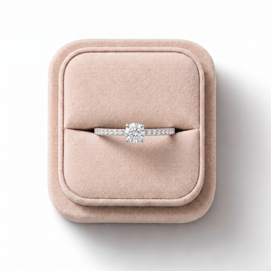 0.73 Ct Round Hidden Halo Pavé Ring