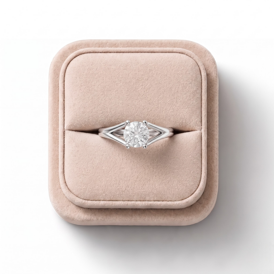 1.00 Ct Modern Split Shank Round Solitaire Ring