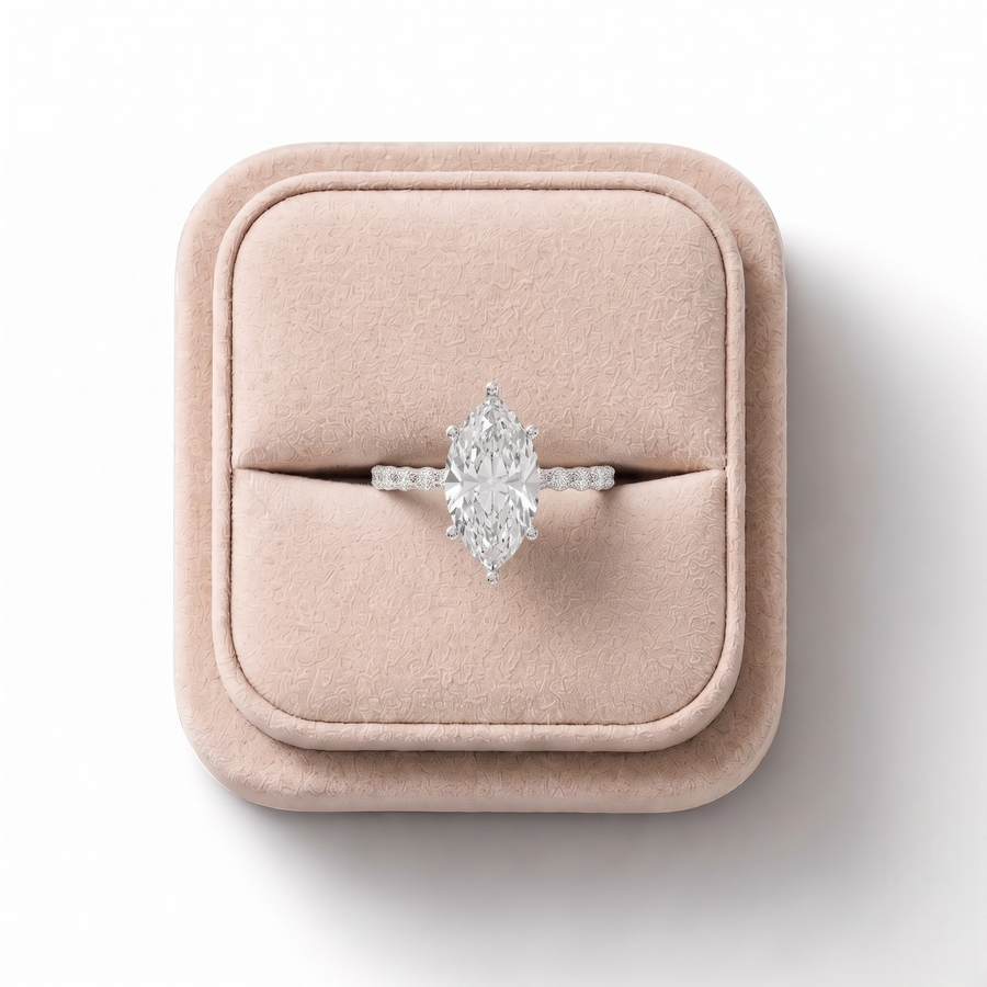 3.81 CT Marquise Solitaire with Accents Lab Diamond Ring